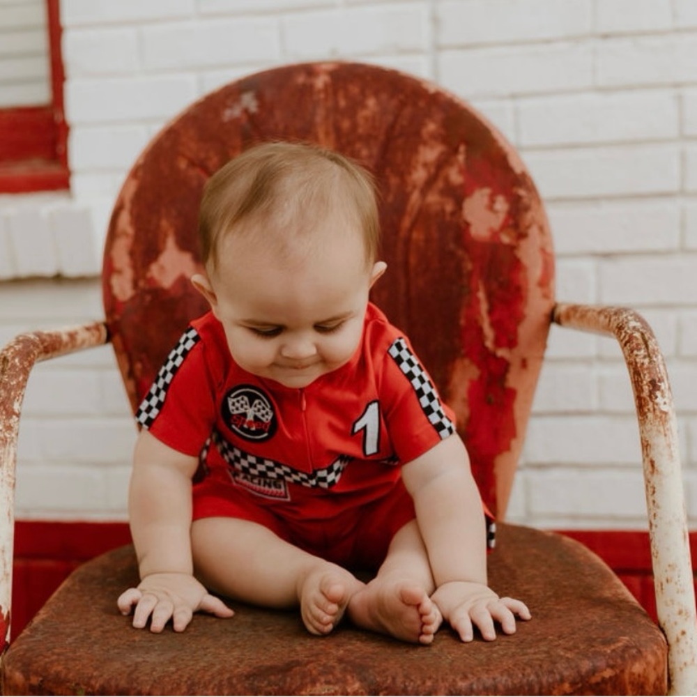 Vibrant Red Racing Bodysuit for Kids